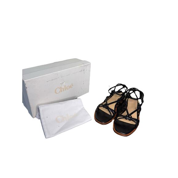 Chloe NIB Uma Knotted Leather Sandals in Black Size 40 - Picture 2 of 12